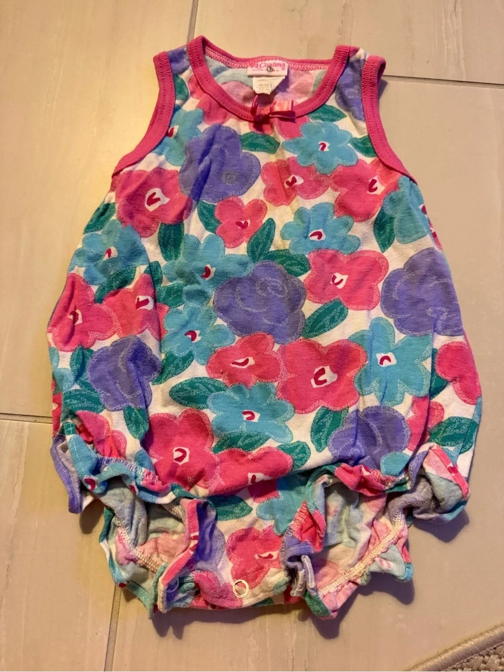 Vintage 90s Carters Girls Sleeveless One Piece Floral 24 Months Made In USA